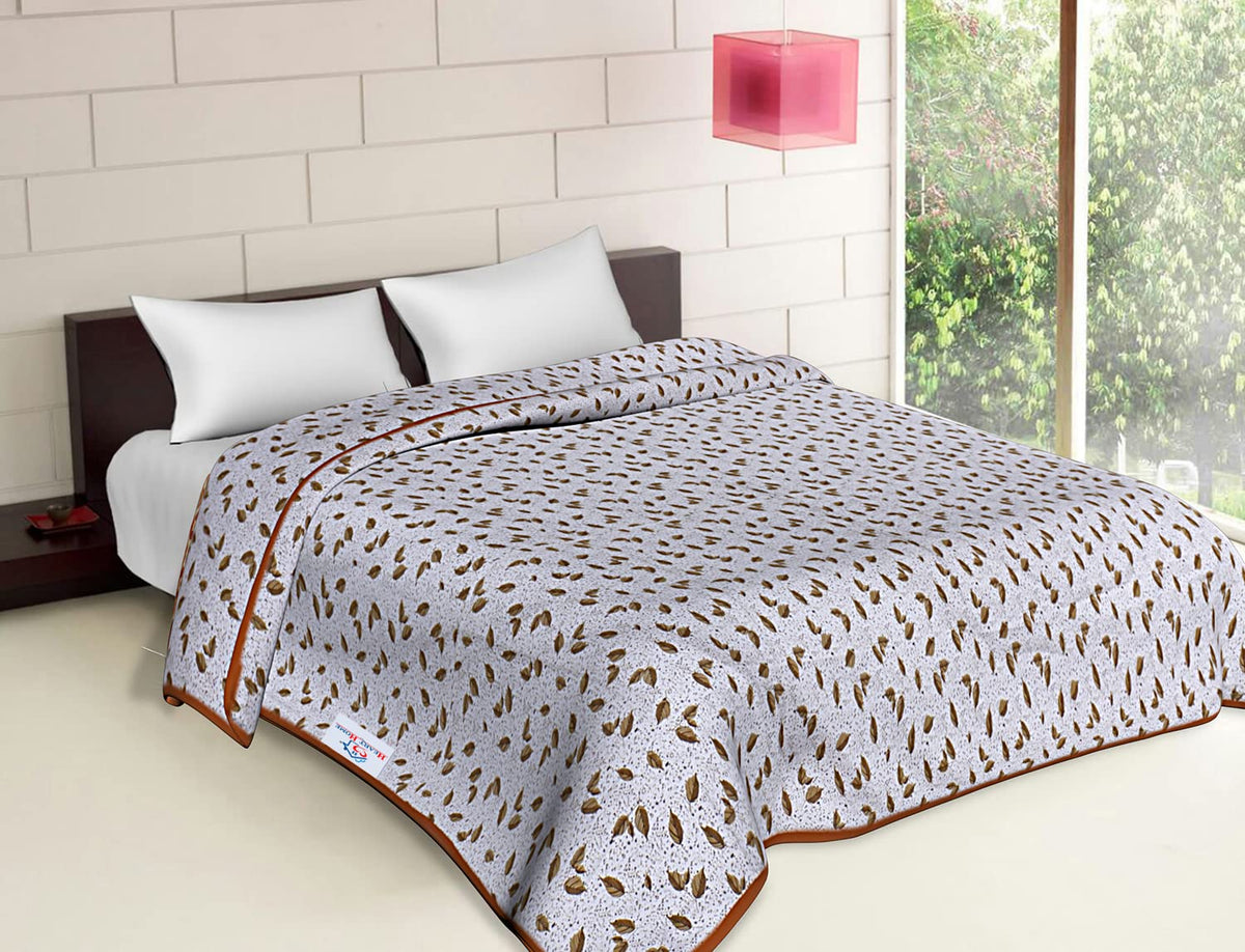 Heart Home Lightweight Leaves Design Cotton Reversible Double Bed Dohar|AC Blanket for Home & Travelling (Orange)