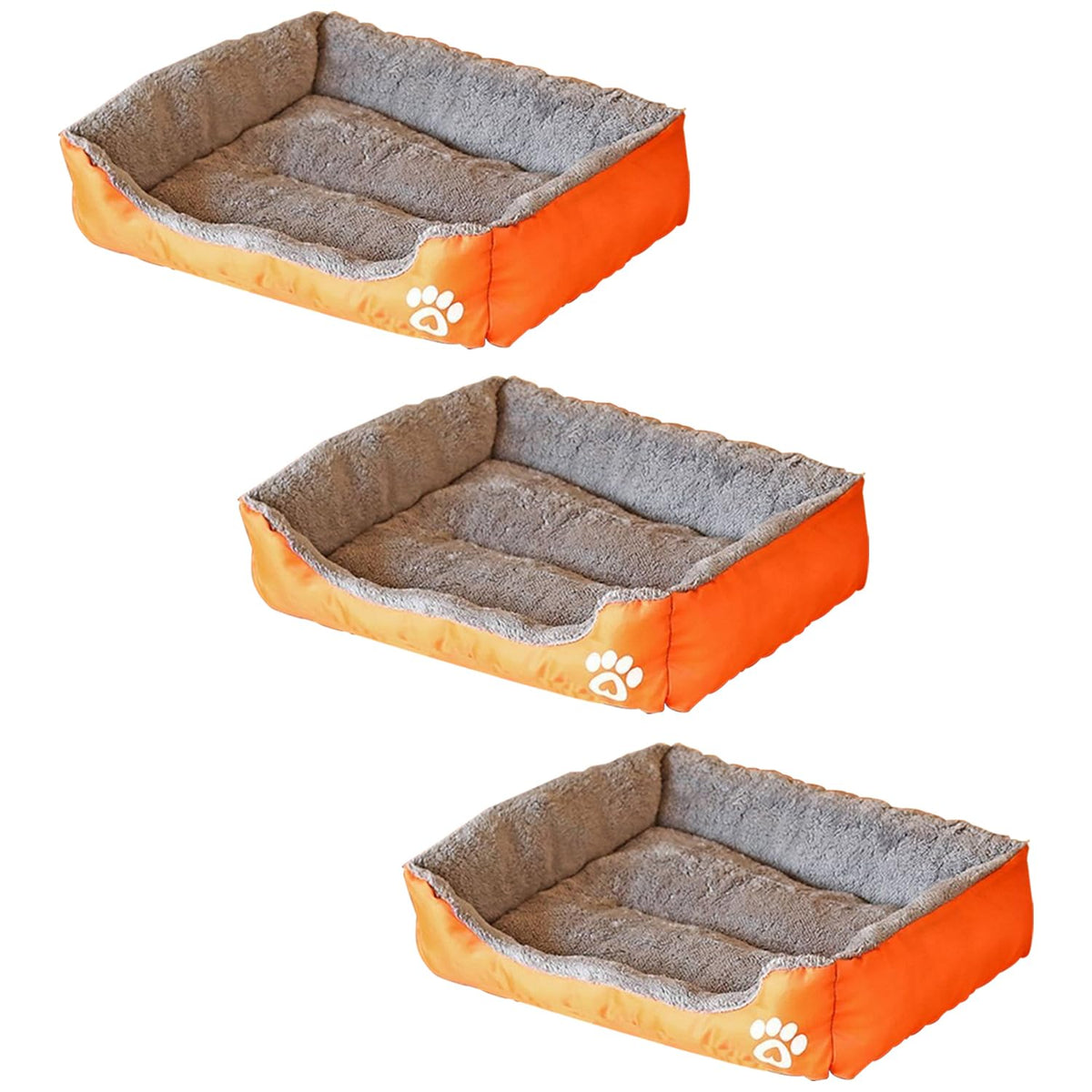 Kuber Industries Dog & Cat Bed|Super Soft Plush Top Pet Bed|Oxford Cloth Polyester Filling|Washable Dog Bed|Rectangular Cat Bed with Rise-Edge Pillow|QY036OR-L|Orange (Pack of 3)