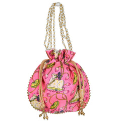 Heart Home Potli|Silk Wedding Potli|Wallet Potli|Christmas Gift Potli|Baby Shower Potli|Traditional Shagun Potli|Drawstring with Beads Handle Potli|Cow-Design Patli Potli|Pink