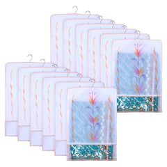 Heart Home Hanging Saree Cover | Brush Painting Pattern Saree Cover | Non-Woven Saree Covers for Home | Saree Cover with Small Transparent view | Pack of 12 | Orange