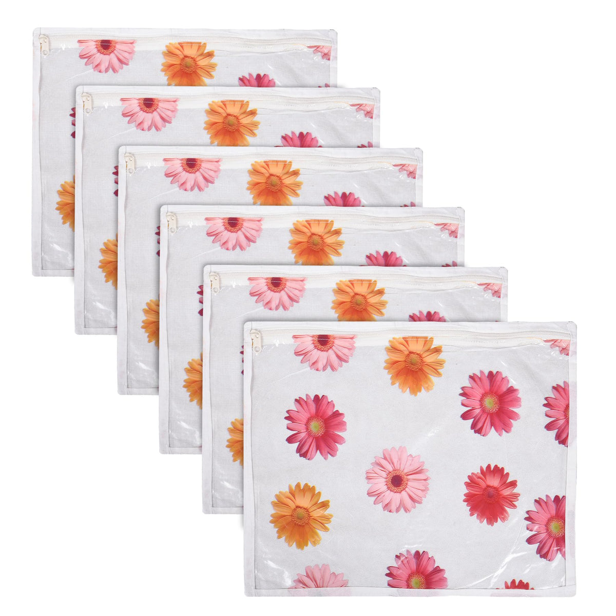 Heart Home Saree Cover | Clothes Storage Bag | Single Packing Saree with Zip Closure | Wardrobe Organizer | Cloth Stoarge Organizer | Flower Design | Pack of 6 | Assorted