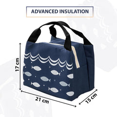 Kuber Industries Pack of 6 Lunch Bag | Lunch Bag for Office | Lunch Bag for College | Reusable Lunch Bag | Lunch Bag for Adults | Tiffin Lunch Bag with Handle | Printed | LYN06-NVY | Navy Blue