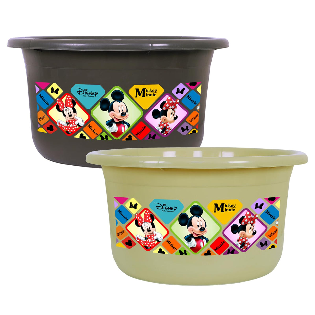 Kuber Industries Disney Check Bath Tub | Versatile Utility Gaint Tub | Plastic Bath Tub for Baby | Clothes Washing Tub for Bathroom | Feeding Pan Tub | TUB-25 LTR | Pack of 2 | Multi