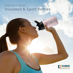Kuber Industries 350 ml Insulated Water Bottle | Stay Cool Kids Water Bottle | Stainless Steel Kids Water Bottle | Water Bottle with Push-Button Flip Lid | Bottle For School | Pink | Pack of 2
