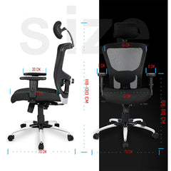 Kuber Industries Ergonomic Office Chairs for Work From Home | Comes with Manual Height Adjustable Armrest, Headrest & 2D Lumbar Support | Comfy Study Chair for Students with Wheels | Black & Blue Seat