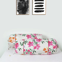 Heart Home Bolster Covers | Soft Cotton Bolster Cover Set | Diwan Round Bolster Pillow Covers | Green Leaf Print Roll Masand Cover | 16x32 Inch | Pack of 6 | Multicolor