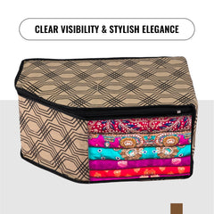 Kuber Industries Blouse Cover | Clothes Storage Bag | Zipper Wardrobe Organizers | Non-Woven Clothes Organiser | Side Transparent Blouse Organizer | Honeycomb-Design | Pack of 9 | Coffee