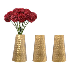 Kuber Industries (Set of 3) Metal Flower Vase Stand for Living Room Corner - Show Pieces for Dining Table - Cone Shaped Vase for Plants Decoration (Gold)