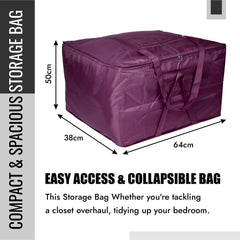 Heart Home Storage Attachi Bag | Parachute Travel Storage Bag | Underbed Storage Bag | Storage Organizer for Clothes | Zipper Closure Blanket Bag with Handle | Large | Pack of 2 | Maroon