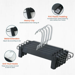 Kuber IndustriesRecycled Plastic Cloth Hanger Set of 10 With Chromed Plated Steel Hook (Black)