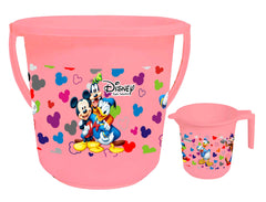 Kuber Industries Disney Team Mickey Print 2 Pieces Unbreakable Virgin Plastic Bathroom Bucket with Mug Set- Pink, (1 Pc 16 LTR Bucket & 1 Pc 500 ML Mug) -HS_35_KUBMARTS17481