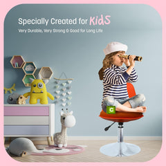 Kuber Industries Revolving Curvy Mini Bar Stool Chair for Kitchen with Leather Seat & 360 Swivel | 20 inch Height Adjustable Kiddle Food & Study Chair for Baby | Kids Counter Stools | Red
