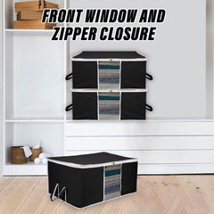 Heart Home Underbed Storage Bag | Clothes Storage Organizer | Blanket Cover with Clear Window | Zipper Closure & Handle Cloth Organizer | Plain White Border | Large | Pack of 6 | Black