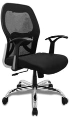 Kuber Industries Ergonomic Office Chairs for Work From Home | Comes with Manual Height Adjustable, Armrest & 2D Lumbar Support | Comfy Study Chair for Students with Wheels | Black