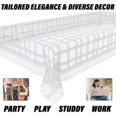 Kuber Industries Dining Table Cover | PVC Table Cloth Cover | 6 Seater Table Cloth | Self Check Table Cover | Table Protector | Table Cover for Dining Table | 60x90 Inch | DTC | White