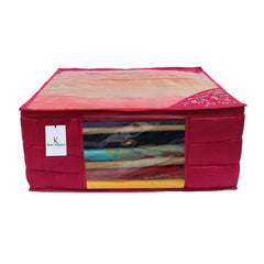 Kuber Industries 3 Layered Quilted Silk 3 Pieces Saree Cover (Pink) -CTLTC010634