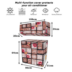 Heart Home Split AC Cover | PVC Floral AC Cover | Outdoor Condenser AC Cover | AC Cover for Indoor & Outdoor | AC Cover for Dust Protection | 1.5 Ton Ac Cover | Brown