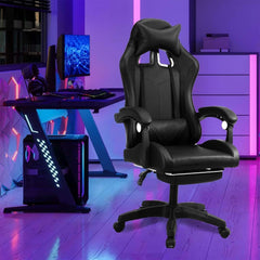 Kuber Industries Ergosmart PC Gaming Chairs with Wheels | Comes with Headrest, Lumbar Support Cushions & Footrest | Comfortable Chair for Long Sitting & Back Pain Relief | 2023-6F-BLK-Black
