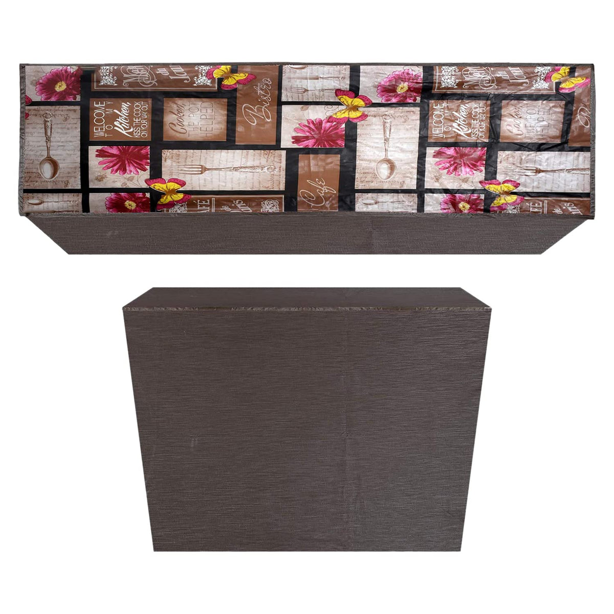 Kuber Industries Flower Design PVC Air Conditioning Dust Cover Indoor and Outdoor Waterproof Folding Spilt Ac Cover Set 1.5 Ton AC (Brown) - CTKTC040729