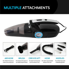 Kuber Industries 4 in 1 Vacuum Cleaner with Tyre Inflator | 12V Cigarette Lighter, 4.2m Wired Length, 12V DC, 6000Pa Suction | Portable Vaccine Cleaner for Car and Home | MK2404A | Pack of 5 | Black