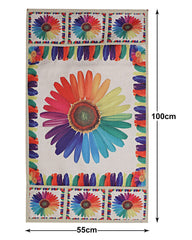 Heart Home Flower Print Jute Fridge Top Cover, Protect for Scratches with 6 Utility Side Pockets (Multicolour)