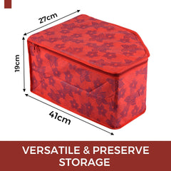 Heart Home Blouse Cover | Clothes Storage Bag | Zipper Wardrobe Organizers | Non-Woven Clothes Organiser | Side Transparent Blouse Organizer | New Flower-Design | Pack of 12 | Red