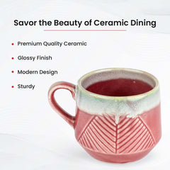 Kuber Industries Ceramic Microwave, Dishwasher Safe Tea/Coffee Cups with Handle | Scratch-Stain Resistant Lemon Tea, Coffee Mug Cup Crockery for Home, Offices & Restaurants | Leaf - Red