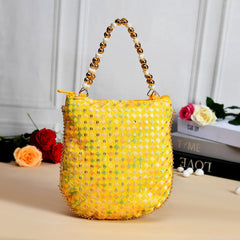 Kuber Industries Potli | Silk Wedding Potli | Wallet Potli | Christmas Gift Potli | Baby Shower Potli | Traditional Embroidery Potli | Shagun Potli | Double Handle Zip-Potli | Yellow