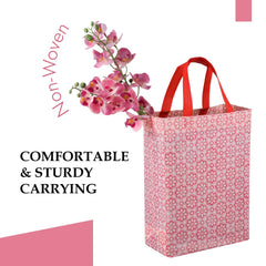 Heart Home Shopping Handbag | Grocery Handbag | Shopping Bag | Grocery Shopping Bag | Reusable Shopping Bags | Vegetable Bag | Star-Print Carry Bag | Pack of 6 | Pink