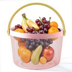 Homestic Metal Mesh Basket for Storage with wooden handle | 400 Gm | Fruit Basket for Kitchen | Kitchen Organizer | Baskets for Organizing Home & Kitchen | Pink | Multipurpose