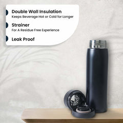 Kuber Industries LeakProof Insulated Stainless Steel Water Tumbler Bottle for Men's | Water Bottle for Office & Kids | Ideal for Gym, Home, Hiking & Travel | CO230201A-Black