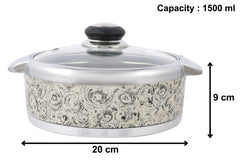 Heart Home Designer BPA Free Food Grade Inner Stainless Steel Casserole Keeps Chapati, Food, Curry With Lid, 1500ml- Pack of 2 (Brown)-HS42KUBMART25016