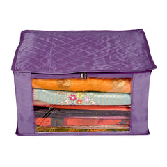 Heart Home Saree Cover | Zip Closure Saree Cover | Clothes Storage Bag | Wardrobe Organiser for Suit | Transparent Window Saree Cover | 9 inch | Pack of 3 | Purple