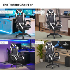 Kuber Industries Ergosmart PC Gaming Chairs with Wheels | Comes with Headrest, Lumbar Support Cushions & Footrest | Comfortable Chair for Long Sitting & Back Pain Relief | 2023-6F-BW-Black & White