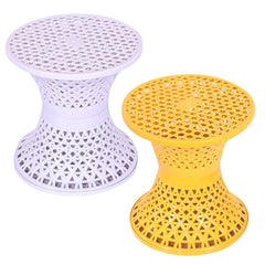 Kuber Industries Seating Stool | Plastic Mesh Damroo Stool | Both Sided Stool for Guestroom | Damroo Style Stool | Stool for Graden | Stool for Balcony | Pack of 2 | Multi
