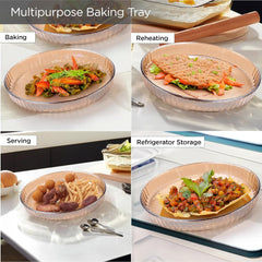 Heart Home 1600 ml Borosilicate Glass Baking Tray | Yellow Microwave Oven Safe Utensils | Round Bread Moulds for Baking | Dishwasher Safe | Multipurpose use Serving Tray