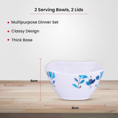 Heart Home Shatter Resistant Melamine White Bowls Set of 6 | Lightweight, BPA Free Aesthetic Bowl Set | Blue Flower Print - White