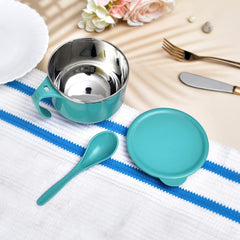 Heart Home Noodle & Soup Bowl Set | Steel Noodle Bowl with Spoon | Airtight Bowl for Pasta-Rice | Food Container | Office Bowl | Kitchen Bowl Set | 600 ML | Pack of 2 | Multicolor
