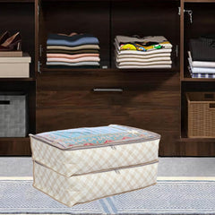 Heart Home Lehenga Cover | Non-Woven Gown Cover | Check Bow Pattern Garment Cover | Salwar Suit Cover with Top Transparent | Large | Cream