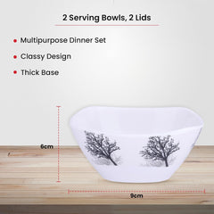 Heart Home Shatter Resistant Melamine White Bowls Set of 6 | Lightweight, BPA Free Aesthetic Bowl Set | Black Tree Print - White