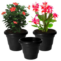 Kuber Industries Solid 2 Layered Plastic Flower Pot|Gamla for Home Decor,Nursery,Balcony,Garden,6"x5",Pack of 3 (Black)