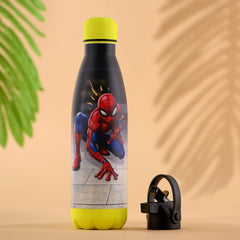 Kuber Industries 500 ml Water Bottle with 2 Lids | Marvel Spiderman | Stainless Steel Bottle for Travel-Gym & Sports | BPA-Free Insulated Sipper Bottle for Adults & Kids with Straw | Red | Pack of 5
