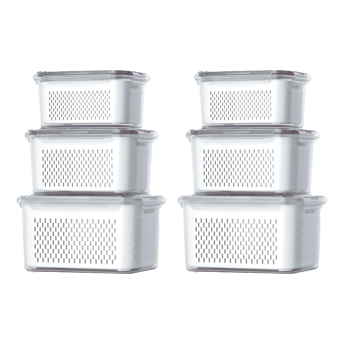 Kuber Industries 6 Pcs Food Containers | Storage Box for Fridge | Vegetable Fruit Boxes | Refrigerator Storage Box | Containers With Lid | Handheld Strainer Basket | HXP00740 | Transparent |Pack of 2