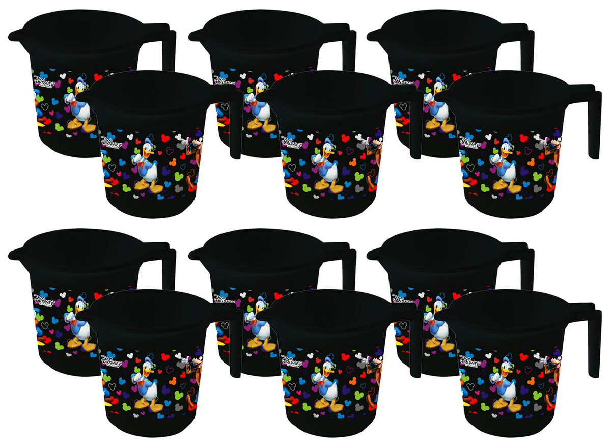 Kuber Industries Disney Team Mickey Print 12 Pieces Unbreakable Strong Plastic Bathroom Mug,500 ML (Black) -HS_35_KUBMARTS17121