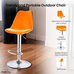 Kuber Industries Revolving Curvy Bar Stool Chair for Kitchen with Footrest & 360 Swivel | 32 inch Height Adjustable High Chair for Breakfast Counter & Cafeteria | High Bar Chair | Orange