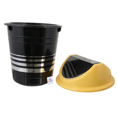Heart Home Plastic Medium Size Swing Lid Garbage Waste Dustbin for Home, Office, Factory, 10 Liters (Black & Yellow)-HEART10244