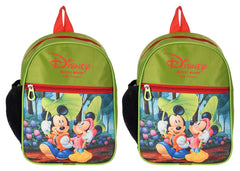 Kuber Industries Mickey & Minnie Print Rexine Lightweight, Portable School Bag, Backpack, Bookbag For Kids Pack of 2 (Green)