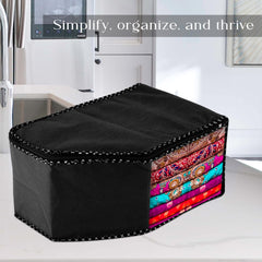 Heart Home Blouse Cover | Clothes Storage Bag | Zipper Wardrobe Organizers | Non-Woven Clothes Organiser | Side Transparent Blouse Organizer | Dot Border | Pack of 9 | Black