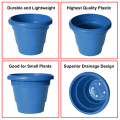 Kuber Industries Solid 2 Layered Plastic Flower Pot|Gamla for Home Decor,Nursery,Balcony,Garden,8"x 6",Pack of 8 (Blue)