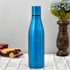 Heart Home Hammered Design Stainless Steel Water Bottle, 1000 ML (Blue)-HS42KUBMART25185